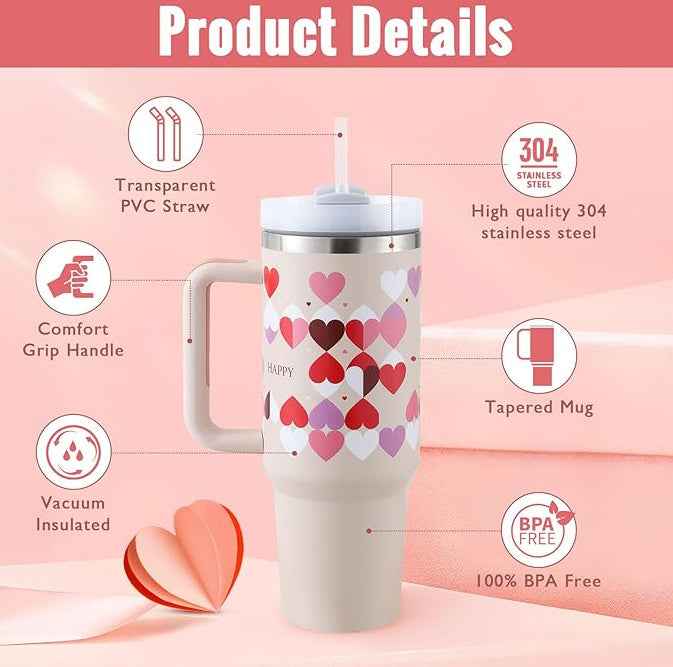40 Oz Insulated Stainless Steel Tumbler with Handle & Straw | Spill-Proof Vacuum Coffee Cup