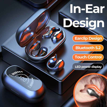Bluetooth 5.2 Bone Conduction Ear Clip Headphones | HIFI Wireless Noise Cancelling Sports Headset with Mic