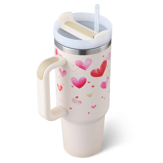 40 Oz Insulated Stainless Steel Tumbler with Handle & Straw | Spill-Proof Vacuum Coffee Cup