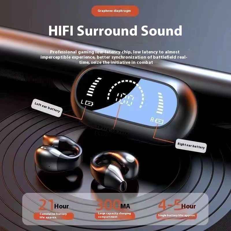 Bluetooth 5.2 Bone Conduction Ear Clip Headphones | HIFI Wireless Noise Cancelling Sports Headset with Mic