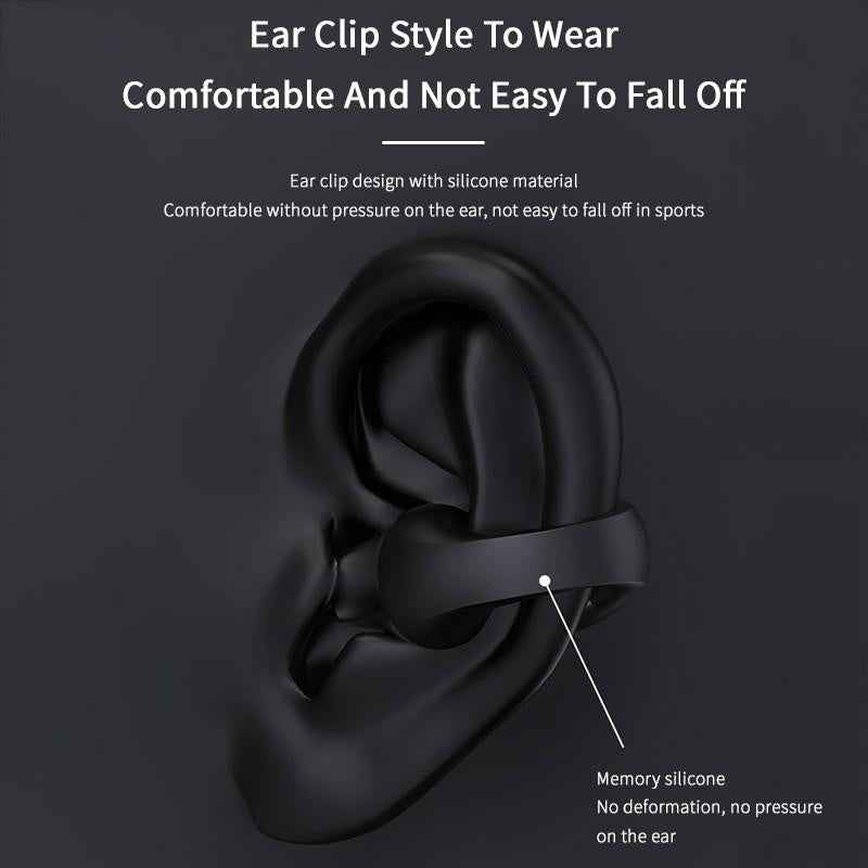 Bluetooth 5.2 Bone Conduction Ear Clip Headphones | HIFI Wireless Noise Cancelling Sports Headset with Mic