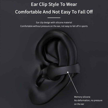 Bluetooth 5.2 Bone Conduction Ear Clip Headphones | HIFI Wireless Noise Cancelling Sports Headset with Mic