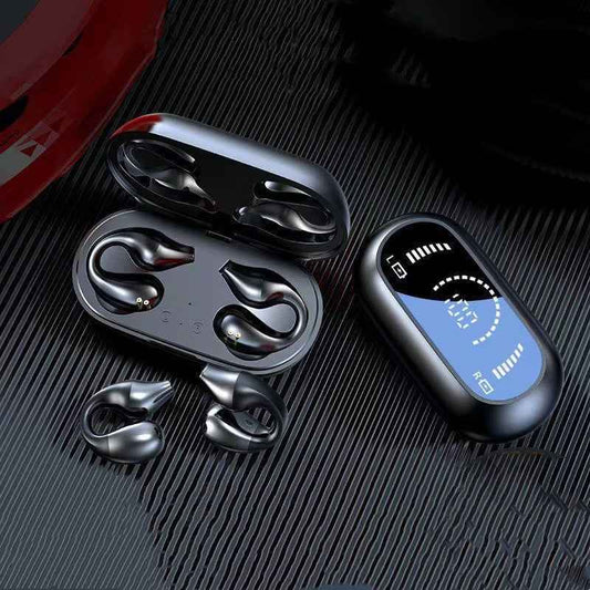 Bluetooth 5.2 Bone Conduction Ear Clip Headphones | HIFI Wireless Noise Cancelling Sports Headset with Mic
