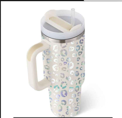 40 Oz Insulated Stainless Steel Tumbler with Handle & Straw | Spill-Proof Vacuum Coffee Cup