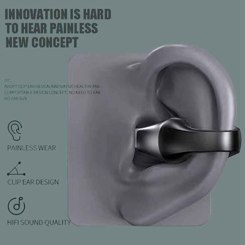 Bluetooth 5.2 Bone Conduction Ear Clip Headphones | HIFI Wireless Noise Cancelling Sports Headset with Mic