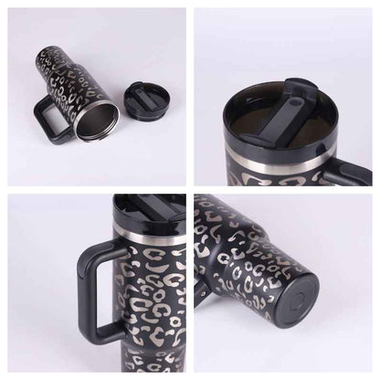 40 Oz Insulated Stainless Steel Tumbler with Handle & Straw | Spill-Proof Vacuum Coffee Cup