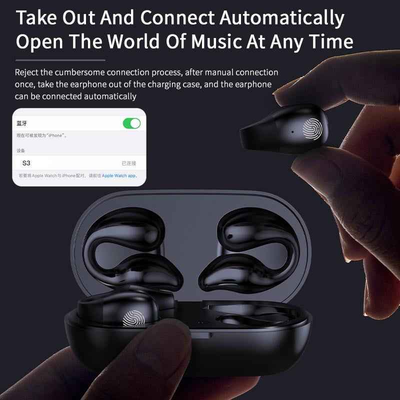 Bluetooth 5.2 Bone Conduction Ear Clip Headphones | HIFI Wireless Noise Cancelling Sports Headset with Mic