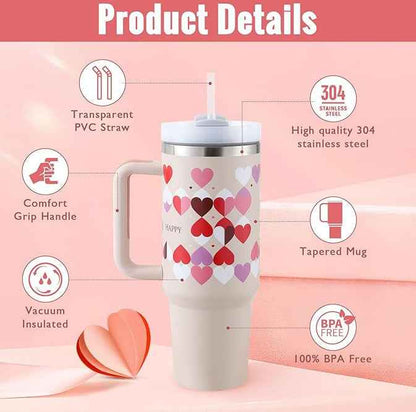 40 Oz Insulated Stainless Steel Tumbler with Handle & Straw | Spill-Proof Vacuum Coffee Cup